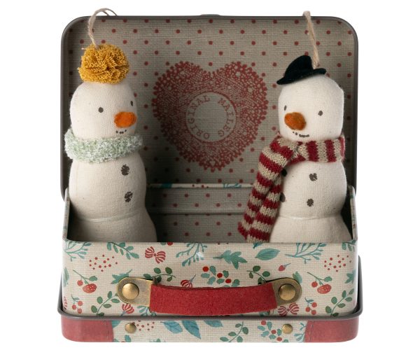 Snowman ornament, 2 pcs in metal suitcase