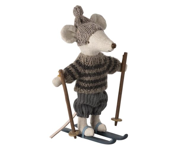 Winter mouse with ski set, Big brother - Grey