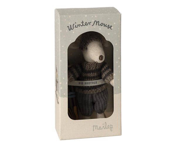 Winter mouse with ski set, Big brother - Grey