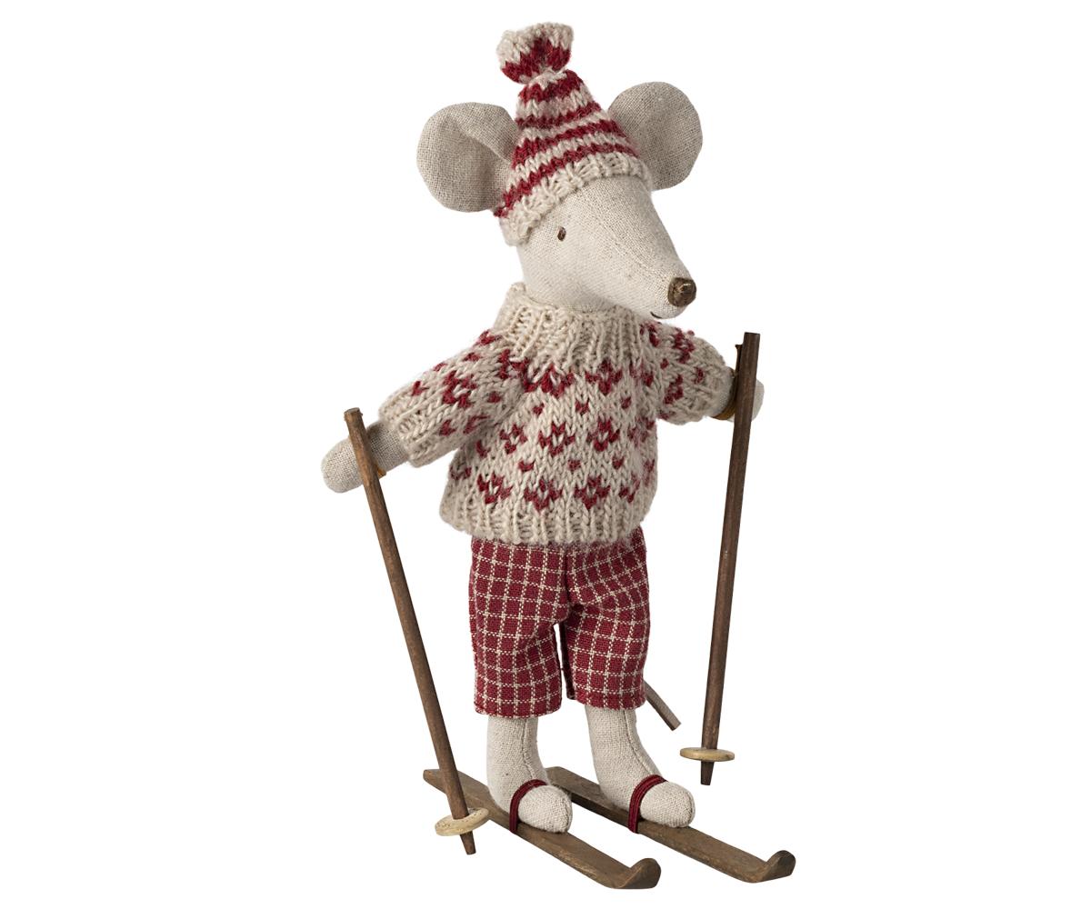 Winter mouse with ski set, Big brother - Grey