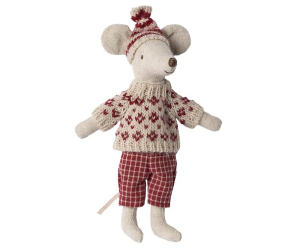 Winter mouse with ski set, Mum - Red