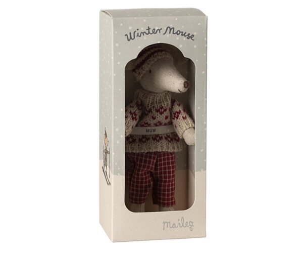 Winter mouse with ski set, Mum - Red