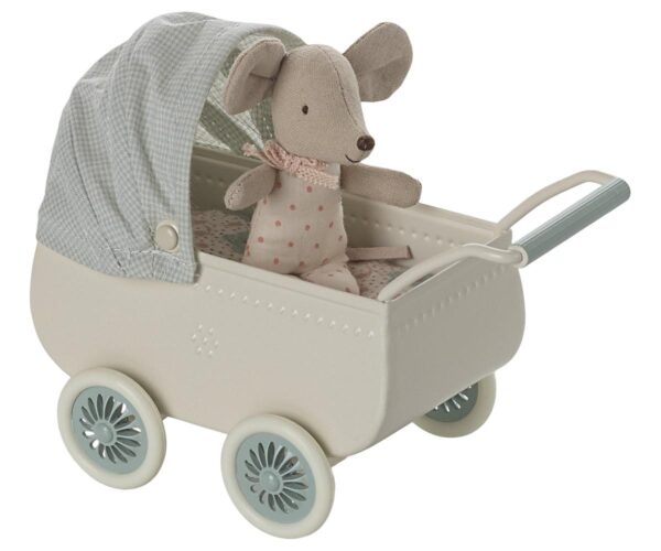 Pram with baby mouse - Mint