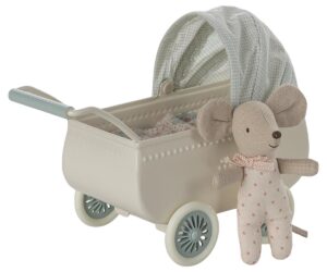 Pram with baby mouse - Mint