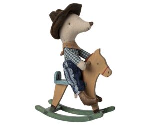 Cowboy mouse on rocking horse, Little brother