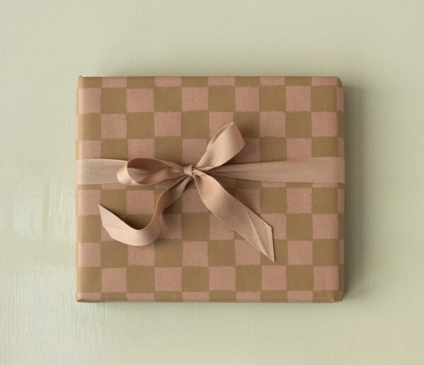 Gift wrap, 10 m - Checker - Rose/Ocher