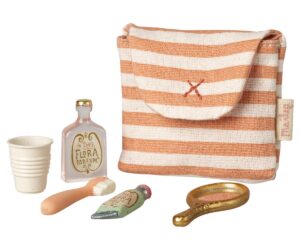 Toothbrush set in bag, Mouse - Coral stripe